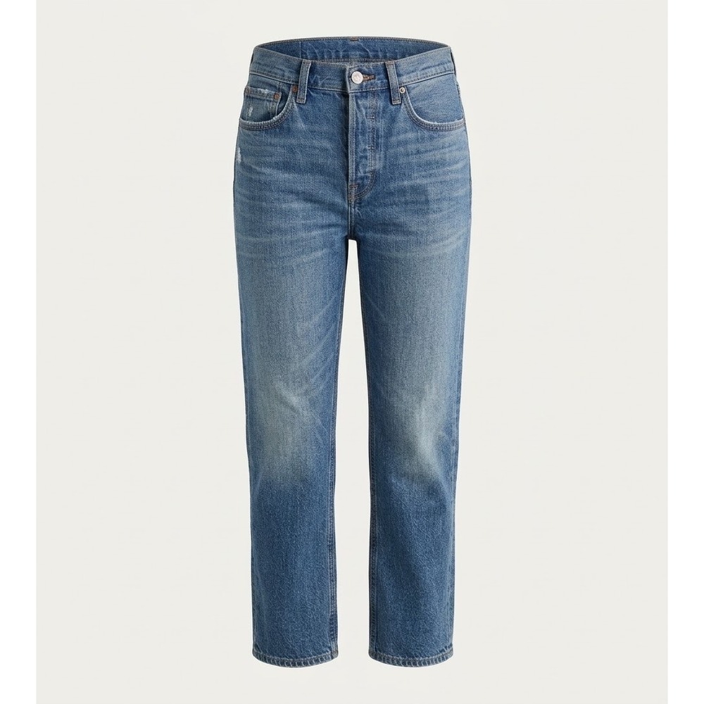 J. Crew Premium High-Rise Straight Jean Button Fly Blue Fleur Wash 27 Elevated